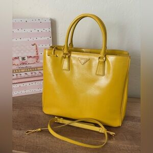 Prada Yellow Galleria Leather Tote with Strap